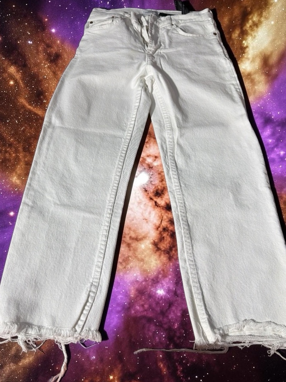 Zara Woman Premium ZW Collection White Straight Leg Raw Hem Jeans - Size US 2